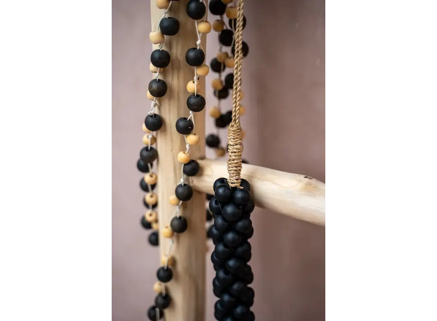 De Wooden Beads met Katoen Hangdecoratie - Zwart