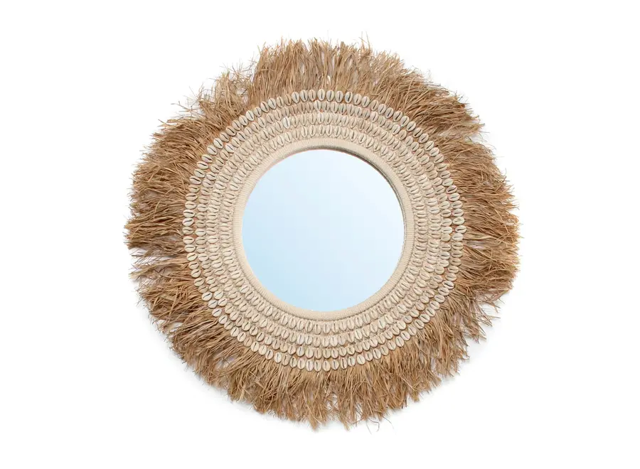 The Raffia Cowrie Mirror - Natural White