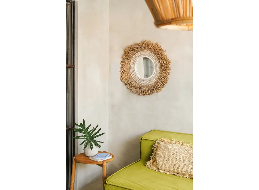 The Raffia Cowrie Mirror - Natural White