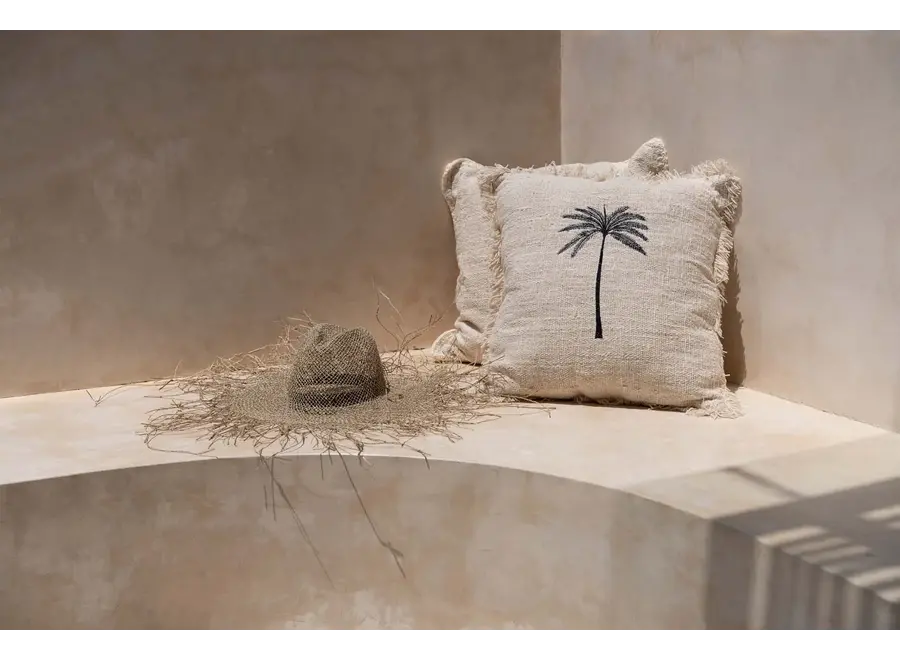 The Gili Palm Cushion Cover - Natural Black