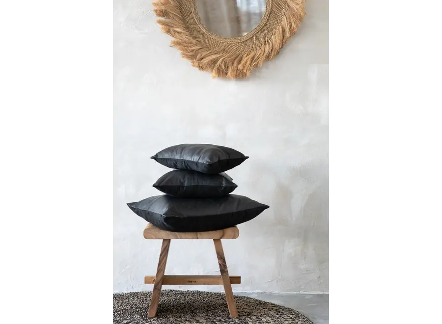 Il Copricuscino Four Leather Panel - Nero - 40x40