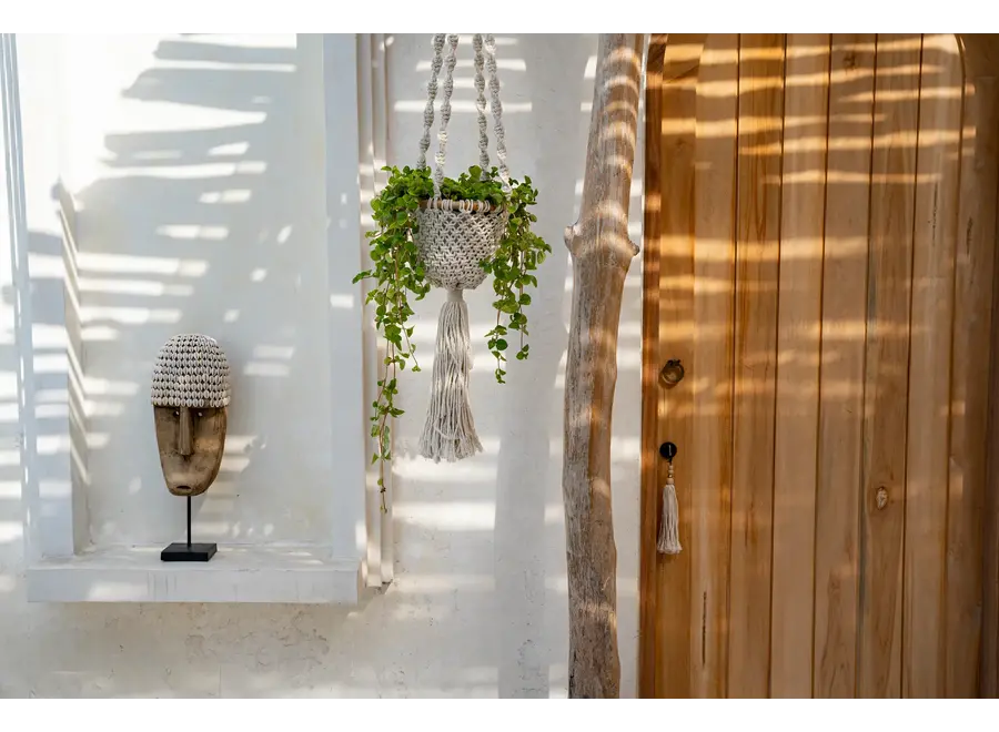 De Twisted Macrame Planthanger - Naturel Wit - S