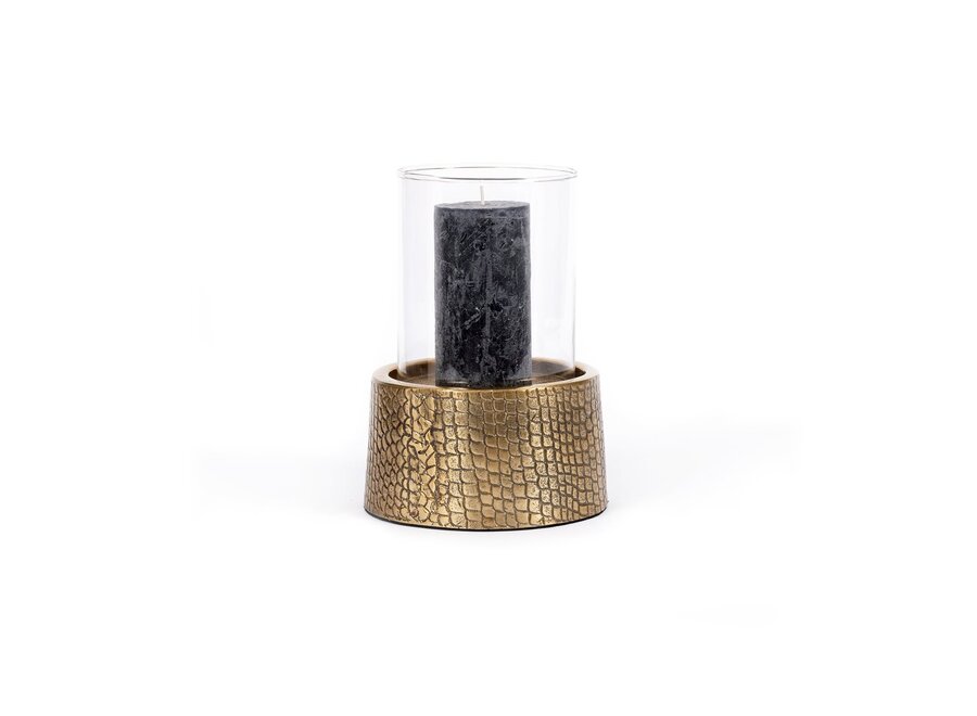 The Croco Candle Holder with Glass - Brass - L