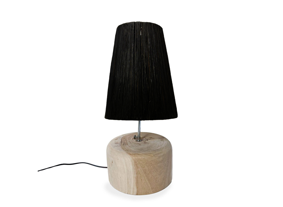 Die Raffia-Teakholz-Tischlampe - Natur-Schwarz