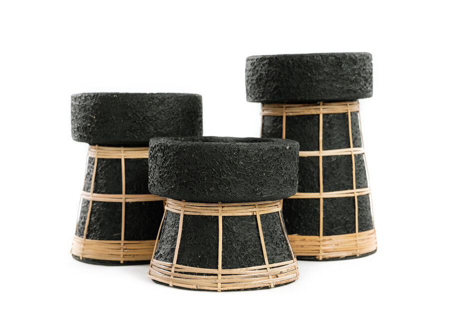 The Serene Candle Holder - Black Natural - L