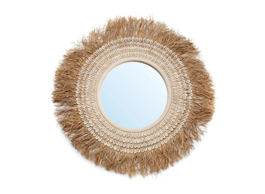 The Raffia Cowrie Mirror - Natural White