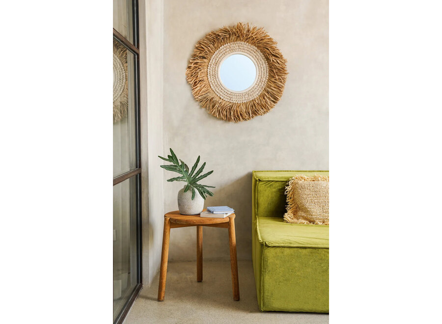 De Raffia Cowrie Spiegel - Naturel Wit