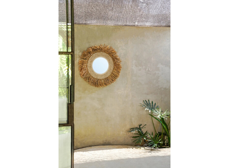 De Raffia Cowrie Spiegel - Naturel Wit