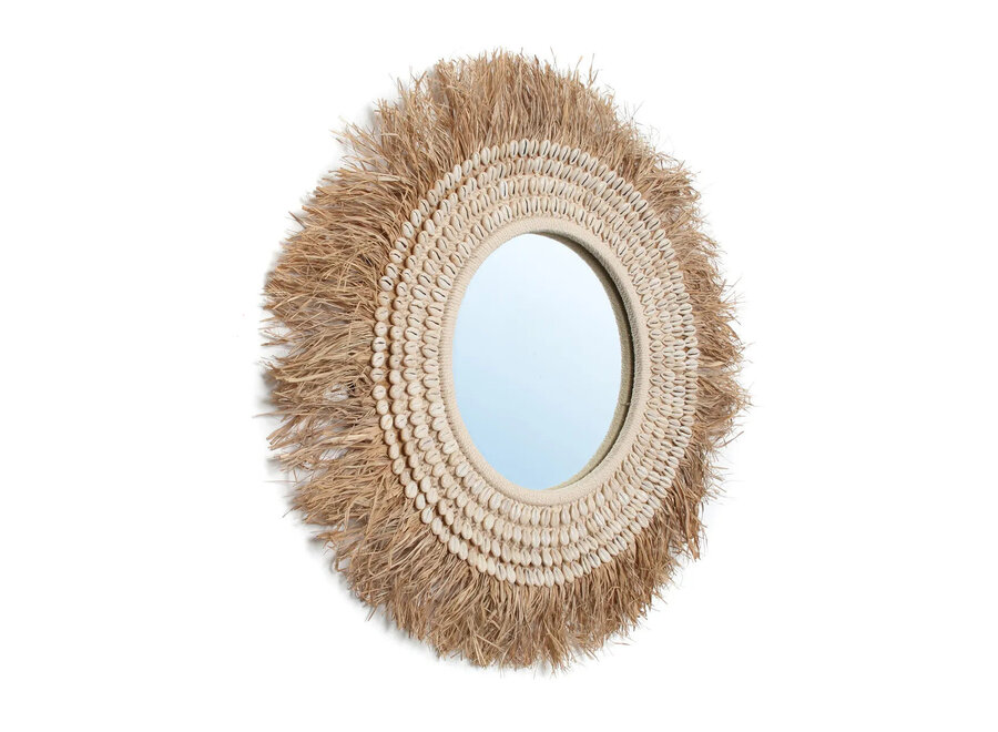 Der Raffia Cowrie Spiegel - Natur Weiss