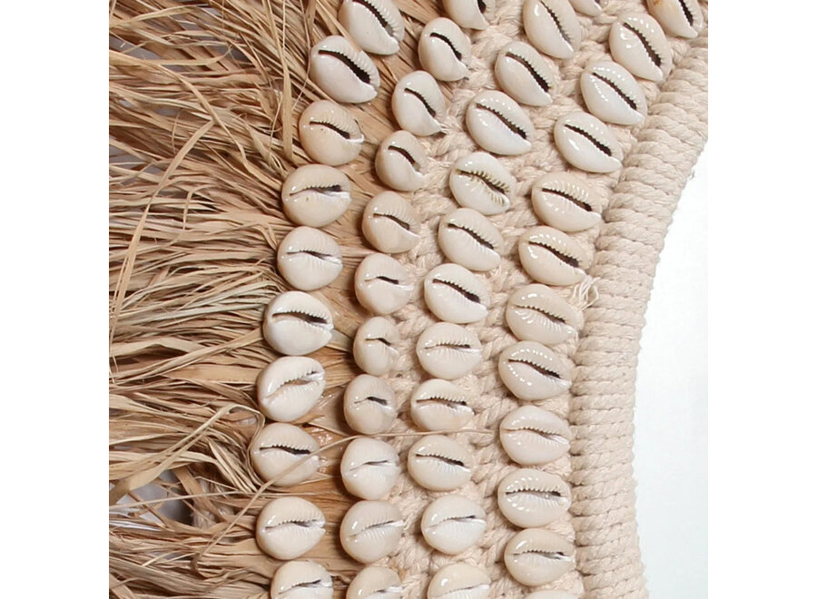 De Raffia Cowrie Spiegel - Naturel Wit