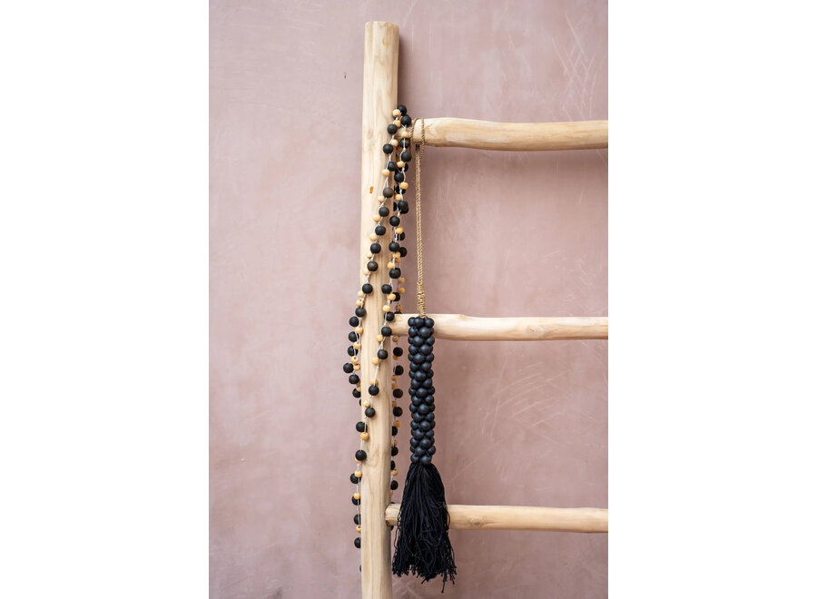Les Perles en Bois avec Pompon en Coton - Noir