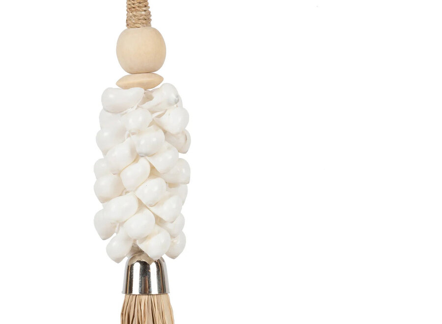 La Pompon En Coquillage Blanc Et Raffia