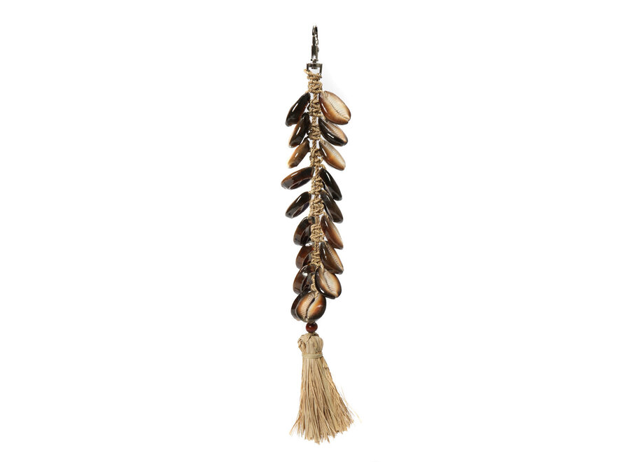 De Raffia Fishbone Sleutelhanger - Naturel Zwart