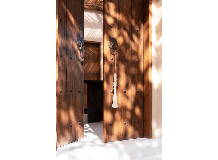 Las Cuentas De Madera Con Borla De Algodón - Blanco Natural