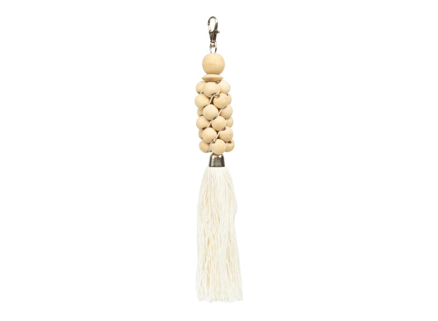 De Wooden Beads Sleutelhanger - Naturel Wit