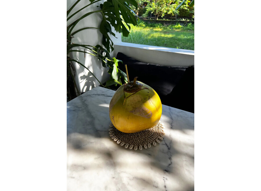 Dessous De Verre En Jonc De Mer Avec Coquillages - Naturel