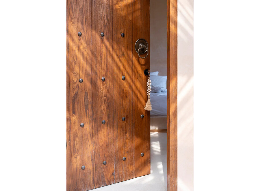 De Raffia Fishbone Sleutelhanger - Naturel Wit