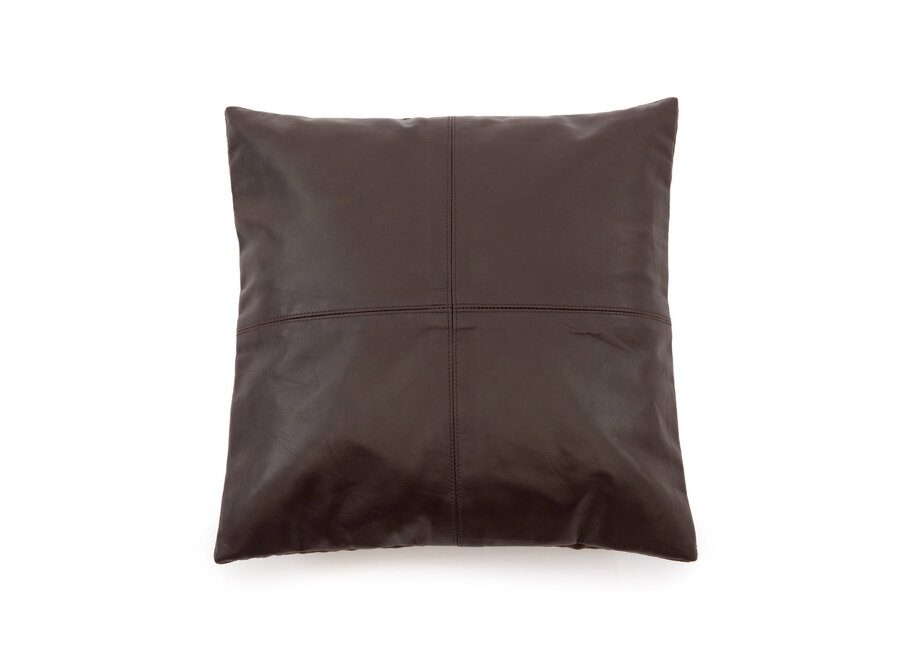 La Housse de Coussin Four Leather Panel - Chocolat - 40x40