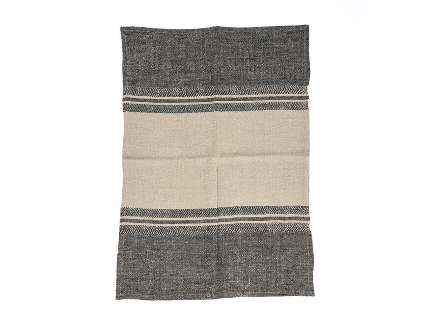 De Linen Dash Keukendoek - Natural Black - 50x70