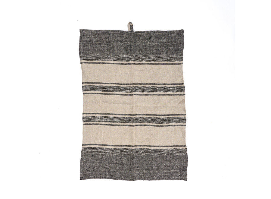 De Linen Smudge Keukendoek - Natural Black - 50x70