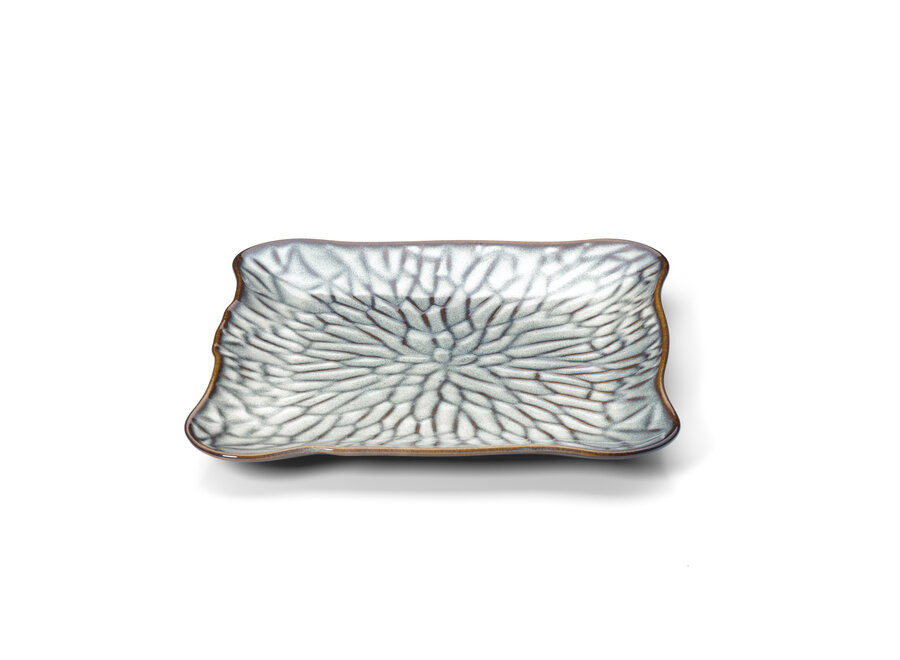 The Lotus Ice Square Plate - Grey Brown - XL