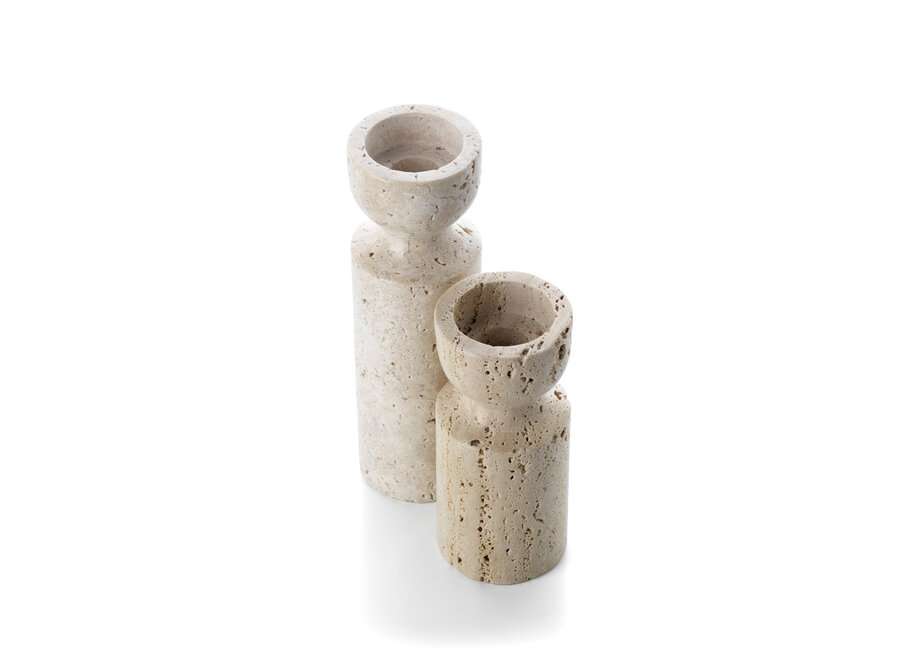 El Candelabro Reloj de Arena de Travertino - Beige - S