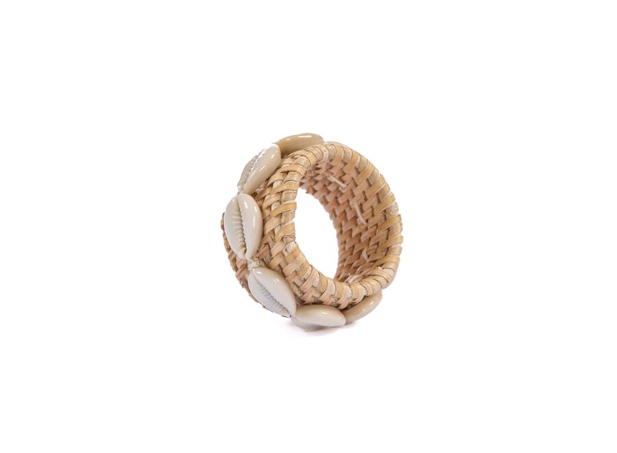 The Rattan Shell Napkin Ring - Natural White - Set of 4