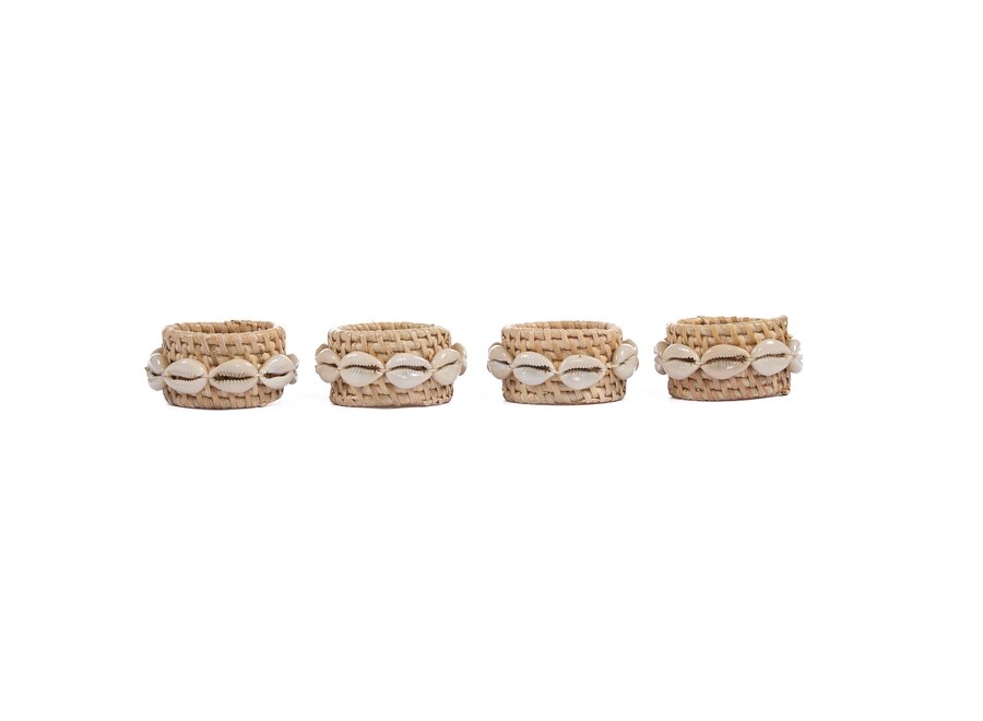 The Rattan Shell Napkin Ring - Natural White - Set of 4