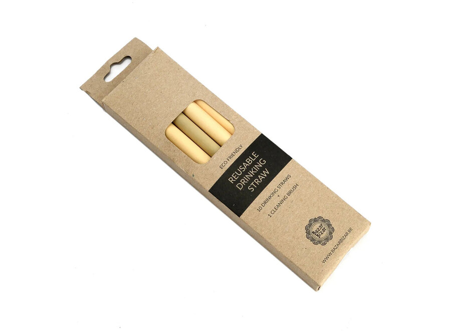 Les Pailles En Bambou - Lot De 10 Avec Brosse