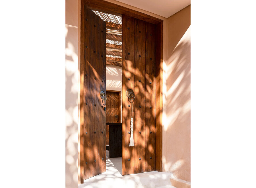 Las Cuentas De Madera Con Borla De Algodón - Blanco Natural