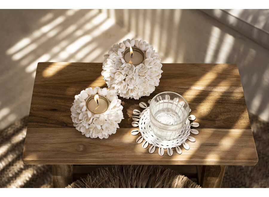 El Posavasos De Seagrass Con Conchas - Blanco