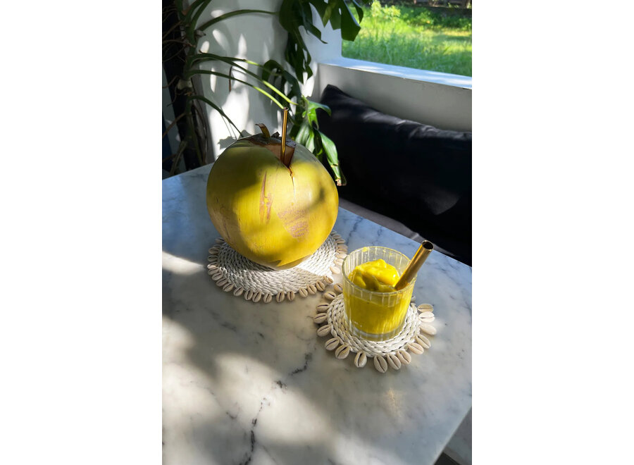 El Posavasos De Seagrass Con Conchas - Blanco