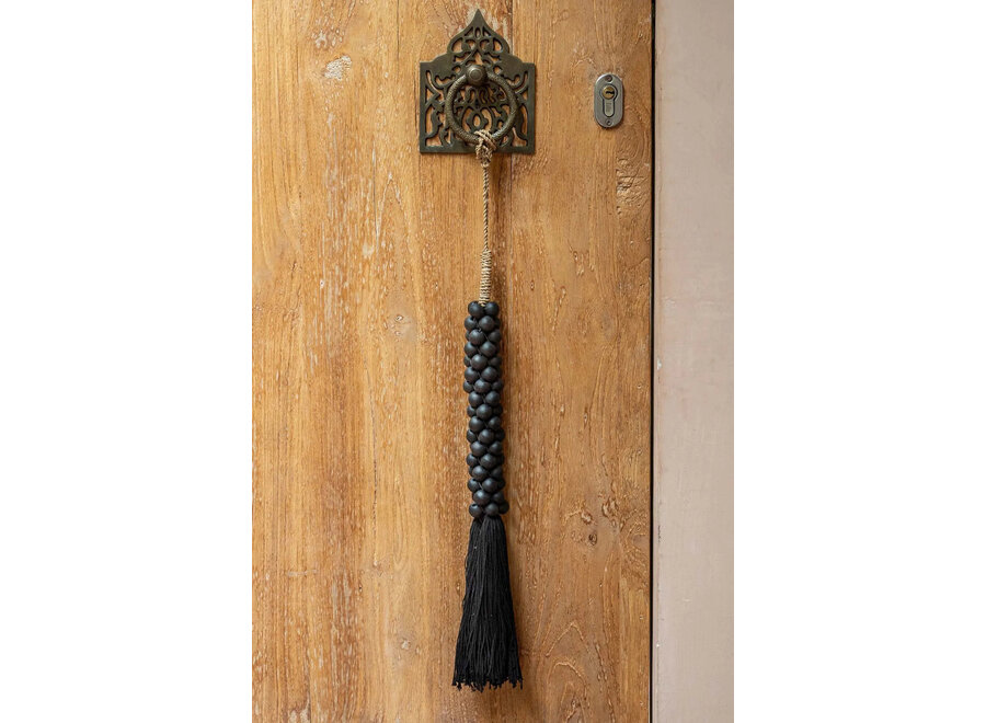 Le perline di legno con nappa di cotone - Nero