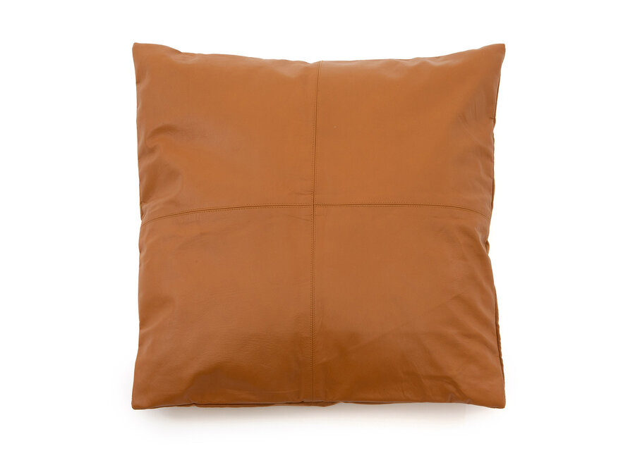The Four Panel Leather Cushion Cover - Camel - 60x60
