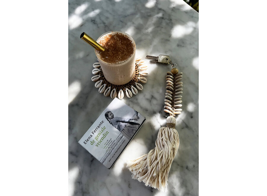 De Macrame Visgraat Sleutelhanger - Crème