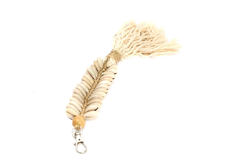 De Macrame Visgraat Sleutelhanger - Crème