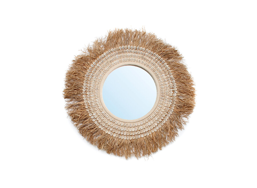 De Raffia Cowrie Spiegel - Naturel Wit