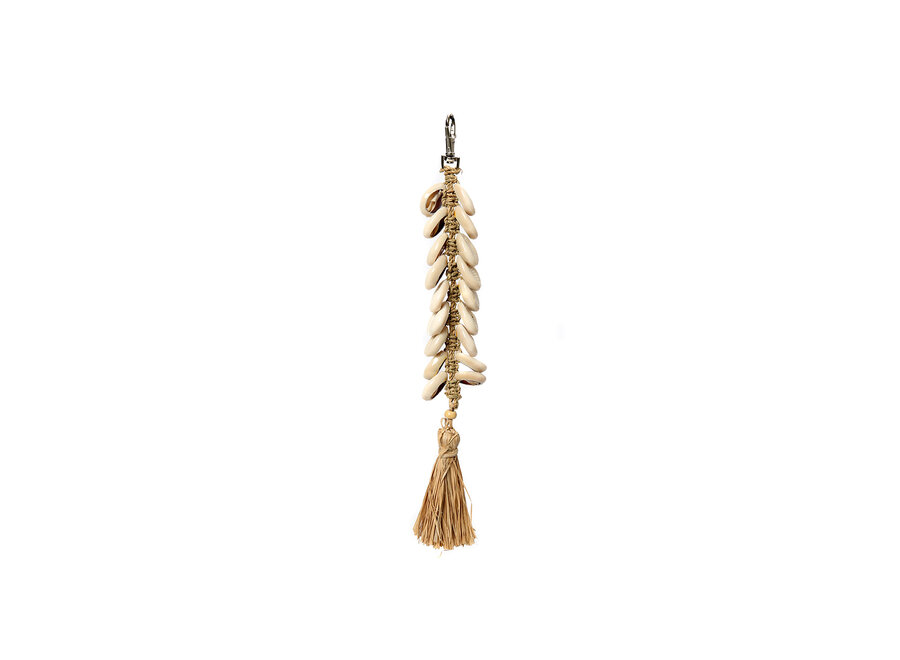 De Raffia Fishbone Sleutelhanger - Naturel Wit