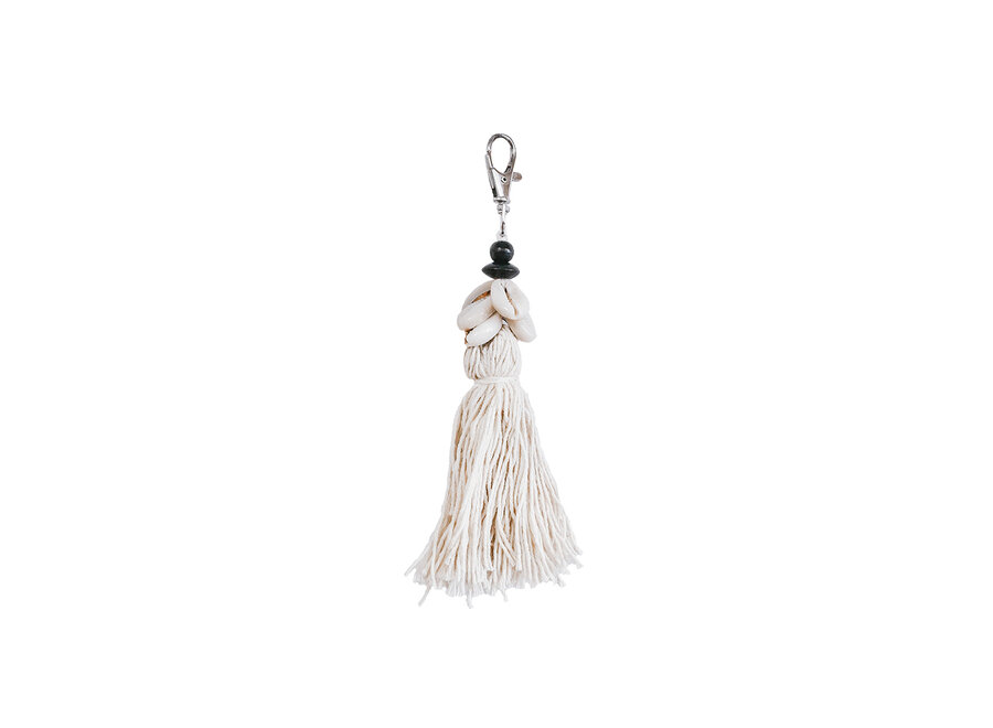 The Cowrie Tassel Keychain - White