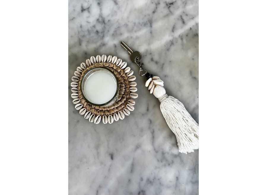 De Cowrie Tassel Sleutelhanger - Wit