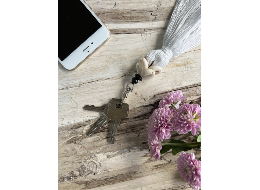 De Cowrie Tassel Sleutelhanger - Wit