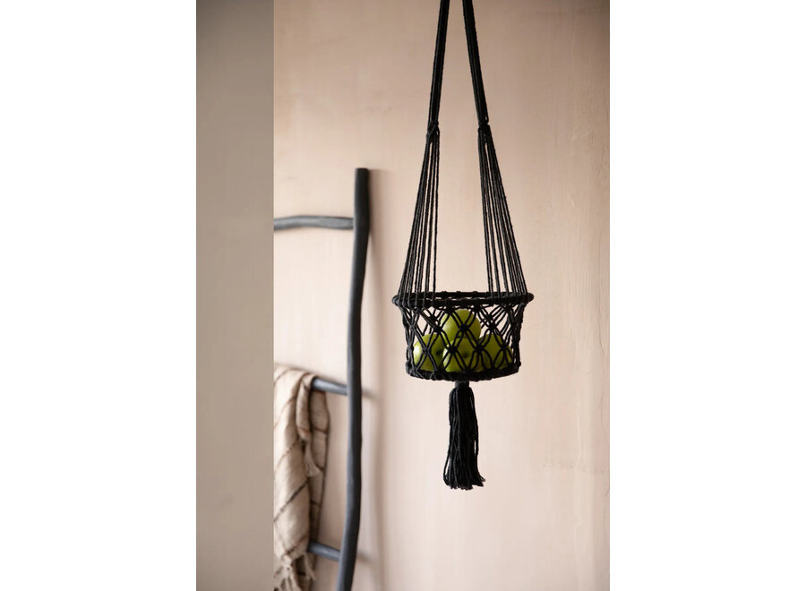 El Portaplantas De Macramé - Negro - S