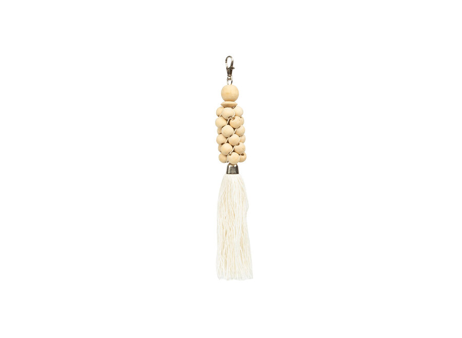 De Wooden Beads Sleutelhanger - Naturel Wit