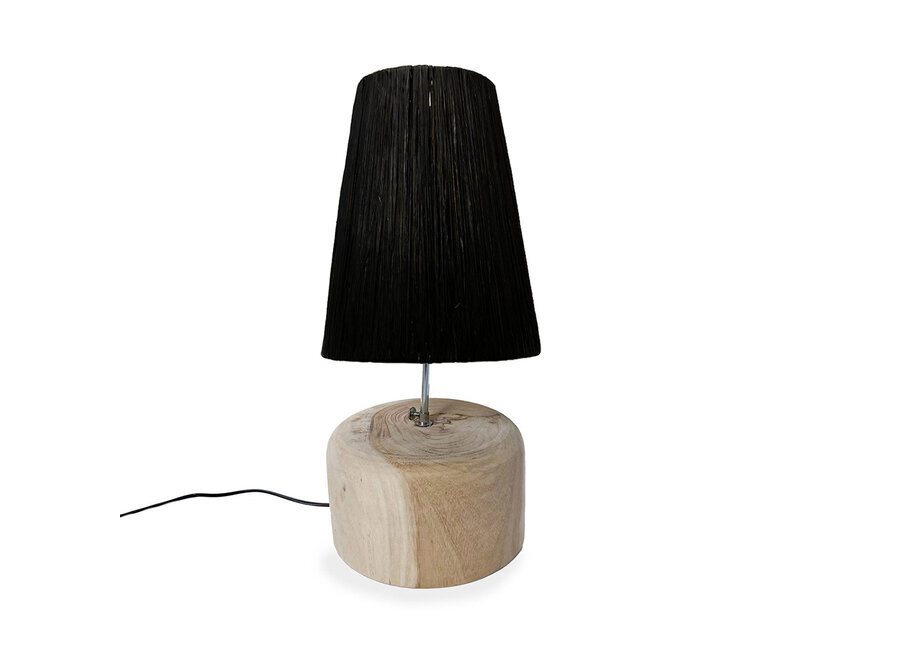 La Lampe de Table en Bois de Teck et Raphia - Noir Naturel