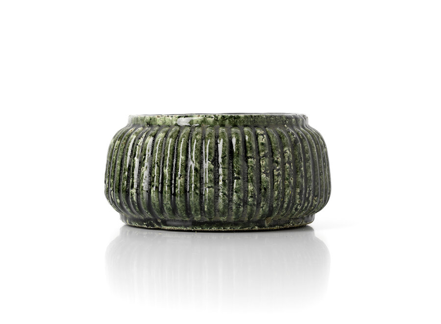 The Forest Ribbed Bowl Planter - Forest Green - Low