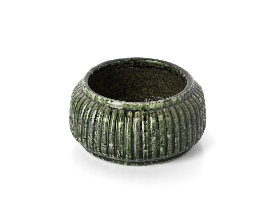 The Forest Ribbed Bowl Planter - Forest Green - Low