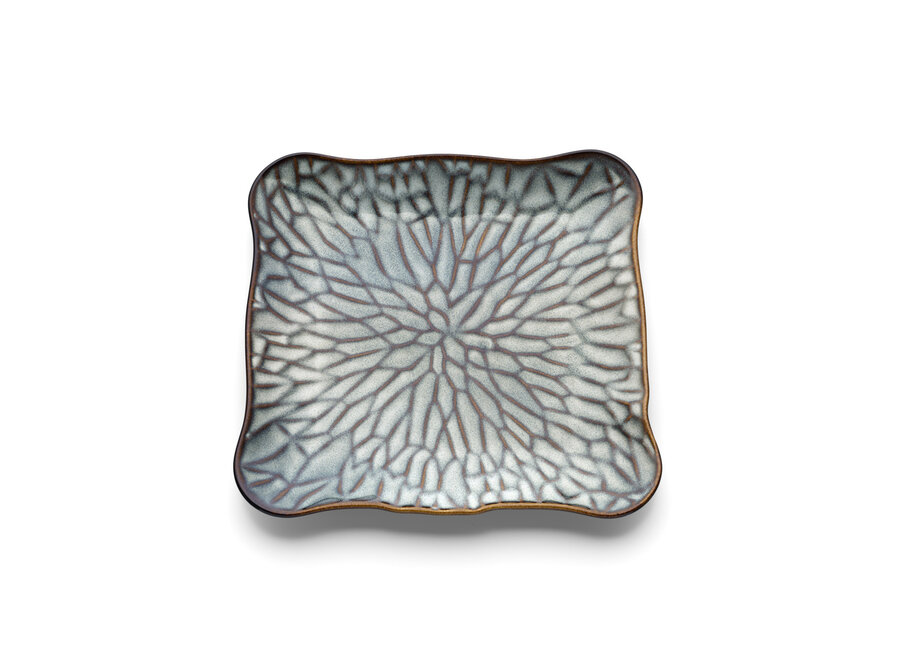 The Lotus Ice Square Plate - Grey Brown - L