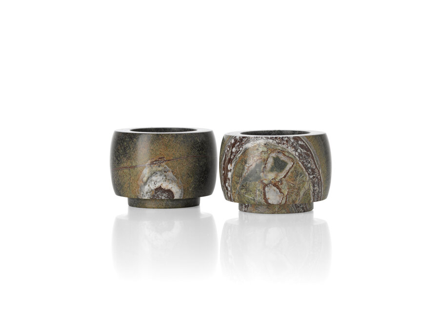 The Bidasar Marble Candle Holder - Green - Low