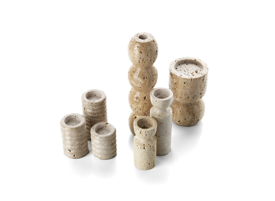 Le Bougeoir Sablier en Travertin - Beige - M