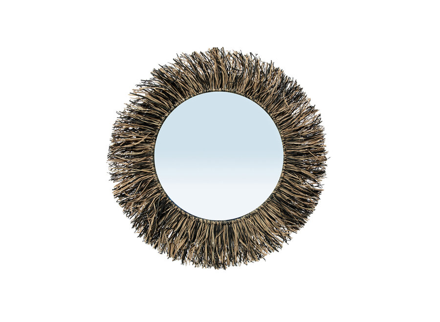 De Raffia Fringe Spiegel - Natuurlijk Zwart - L